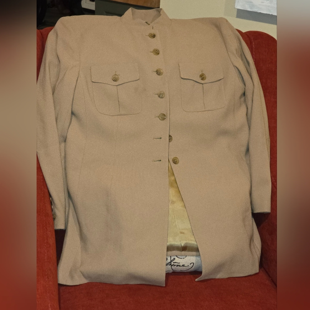 Jones New York Tan Button-Up Long Blazer